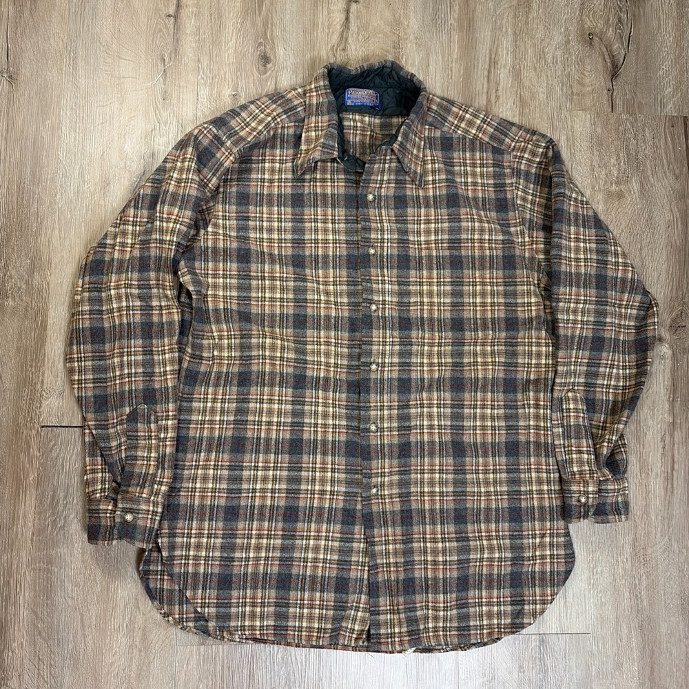 VTG Pendleton Plaid Shirt Mens Large 100% Wool Button Up Long Sleeve 60s